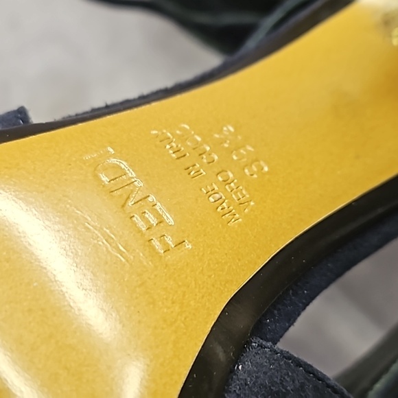 Fendi Dark Navy Crystal Blue Rhinestones Suede Leather Buckle Strappy Open Toe - Picture 5 of 9